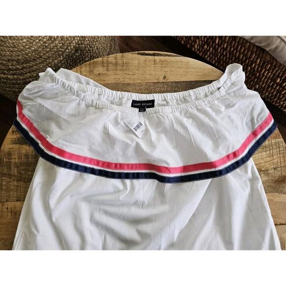 Lane Bryant NWT 14/16 White Off Shoulder Grossgrain Ribbon Trim Cotton Top Shirt - Picture 3 of 8